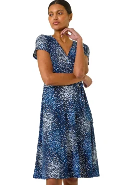 Roman Navy Abstract Wrap Detail Stretch Dress
