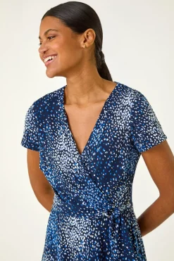 Roman Navy Abstract Wrap Detail Stretch Dress