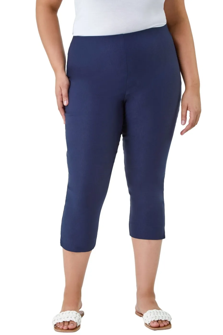Roman Navy Blue Curve Cropped Stretch Trouser