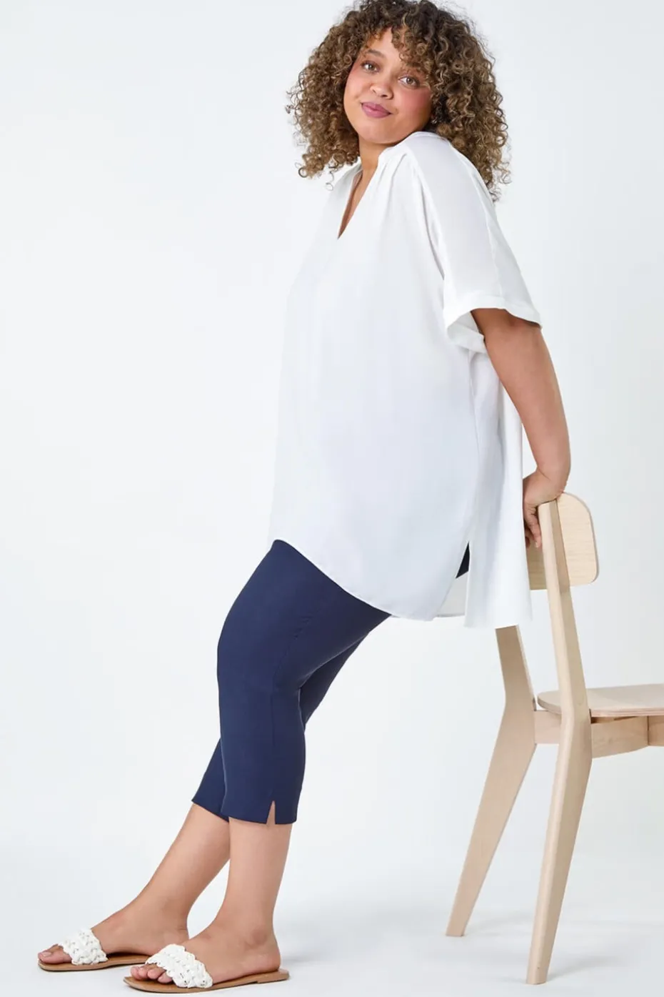 Roman Navy Blue Curve Cropped Stretch Trouser