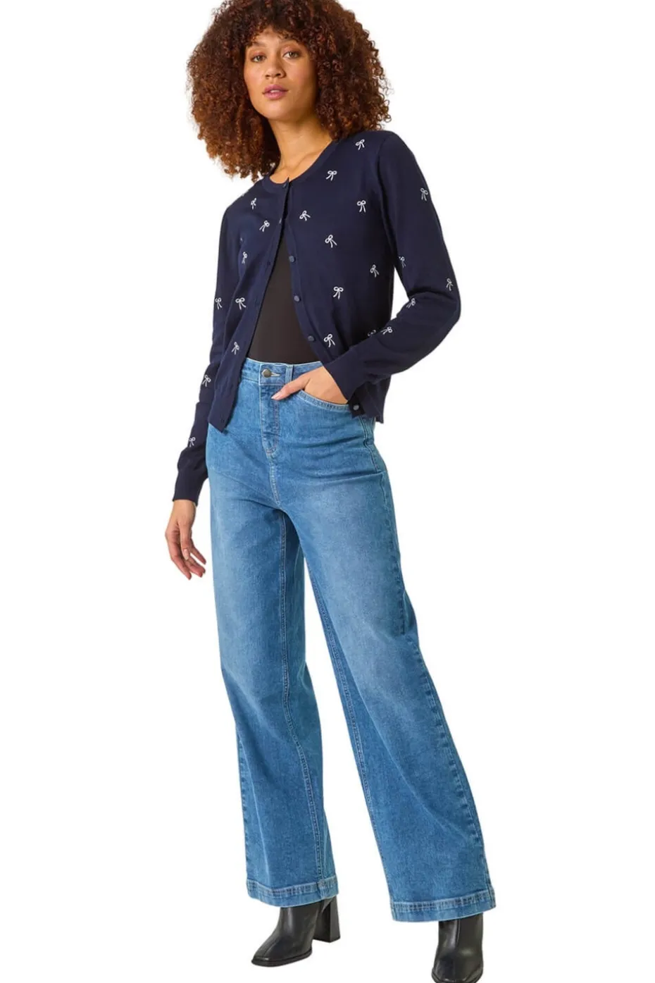 Roman Navy Bow Embroidered Cardigan