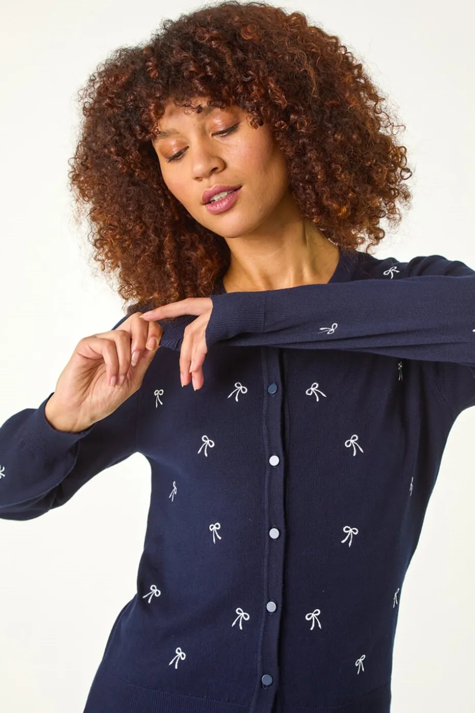 Roman Navy Bow Embroidered Cardigan