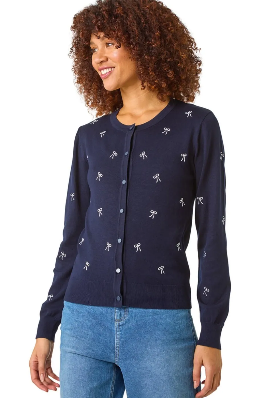 Roman Navy Bow Embroidered Cardigan