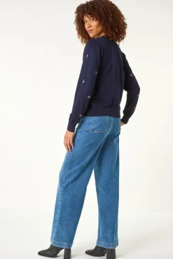 Roman Navy Bow Embroidered Cardigan