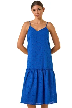 Roman Navy Broderie Frill Tiered Midi Dress