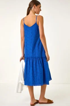 Roman Navy Broderie Frill Tiered Midi Dress