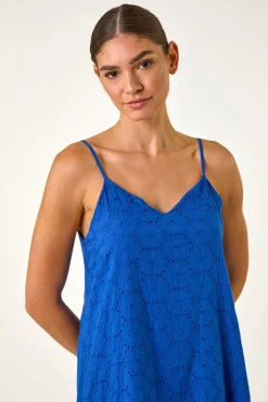Roman Navy Broderie Frill Tiered Midi Dress