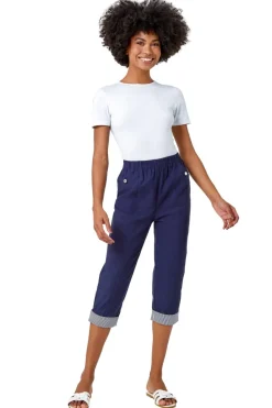 Roman Navy Contrast Detail Cropped Stretch Trouser