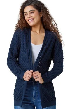 Roman Navy Cotton Blend Waffle Knit Cardigan