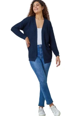 Roman Navy Cotton Blend Waffle Knit Cardigan
