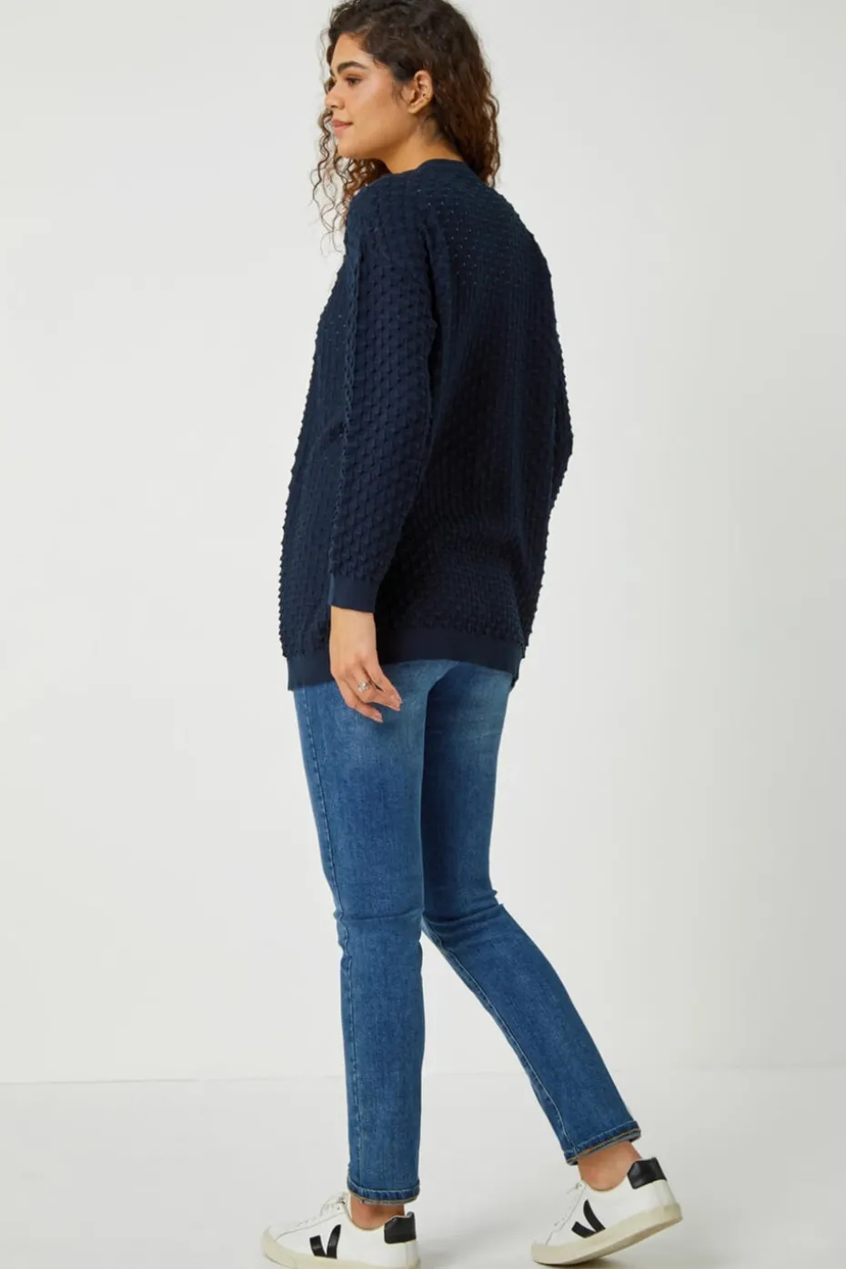 Roman Navy Cotton Blend Waffle Knit Cardigan
