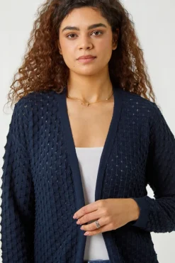 Roman Navy Cotton Blend Waffle Knit Cardigan