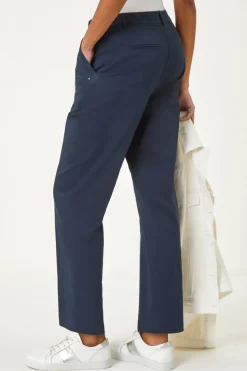 Roman Navy Cotton Full Length Stretch Trouser