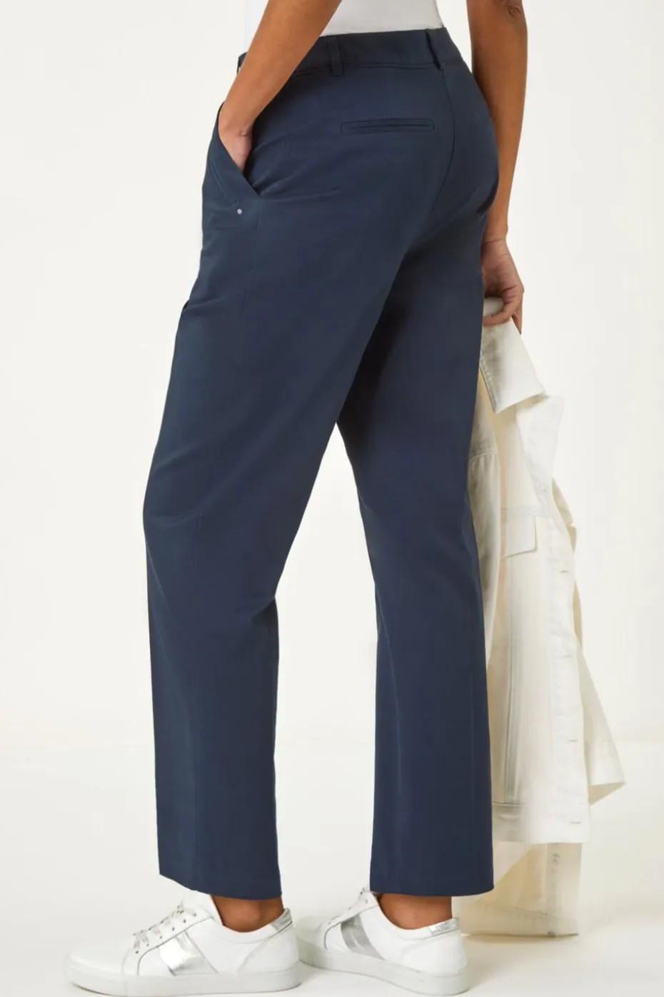 Roman Navy Cotton Full Length Stretch Trouser