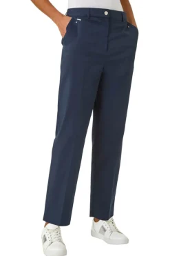 Roman Navy Cotton Full Length Stretch Trouser