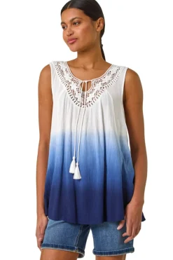Roman Navy Cotton Lace Detail Ombre Vest Top