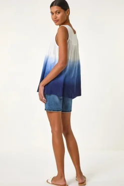 Roman Navy Cotton Lace Detail Ombre Vest Top