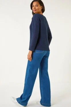 Roman Navy Crochet Cotton Jersey Top