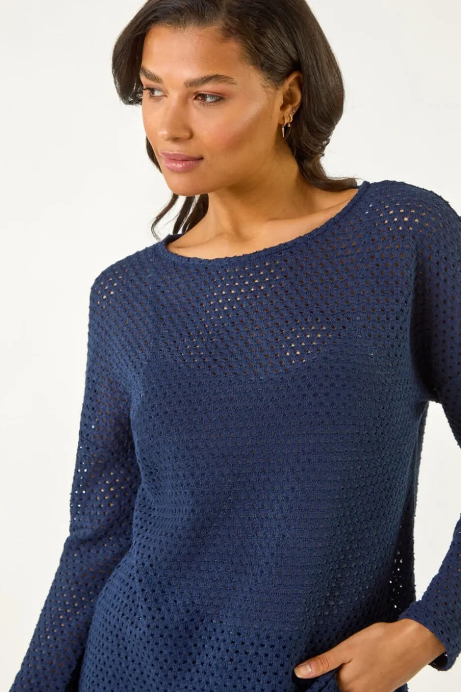 Roman Navy Crochet Cotton Jersey Top