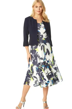 Roman Navy Cropped Bolero Tailored Jaquard Jacket Wedding Shrug Fitted Blazer