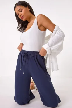 Roman Navy Cropped Linen Trouser