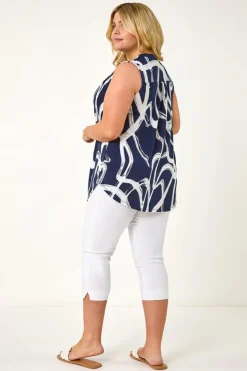 Roman Navy Curve Abstract Print Vest Top
