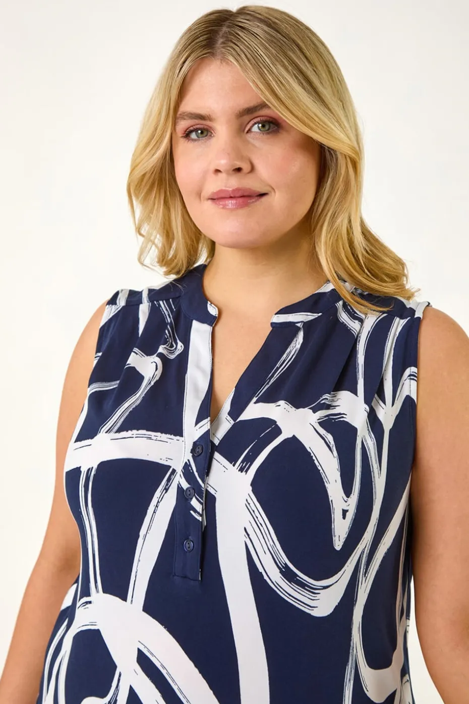 Roman Navy Curve Abstract Print Vest Top