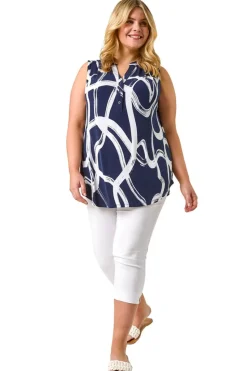 Roman Navy Curve Abstract Print Vest Top