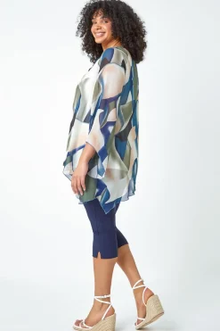 Roman Navy Curve Abstract Chiffon Overlay Top