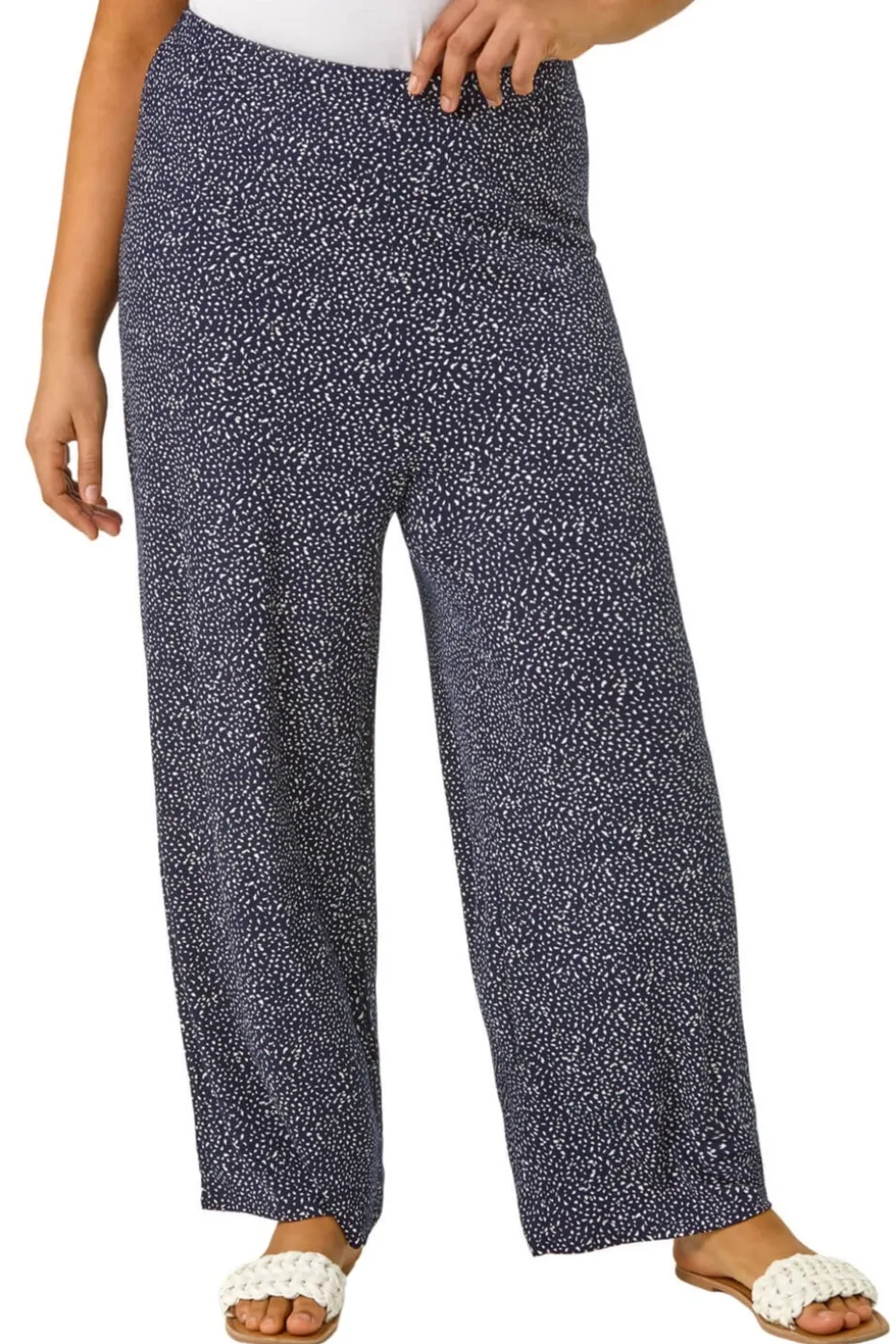 Roman Navy Curve Abstract Spot Print Palazzo Trouser