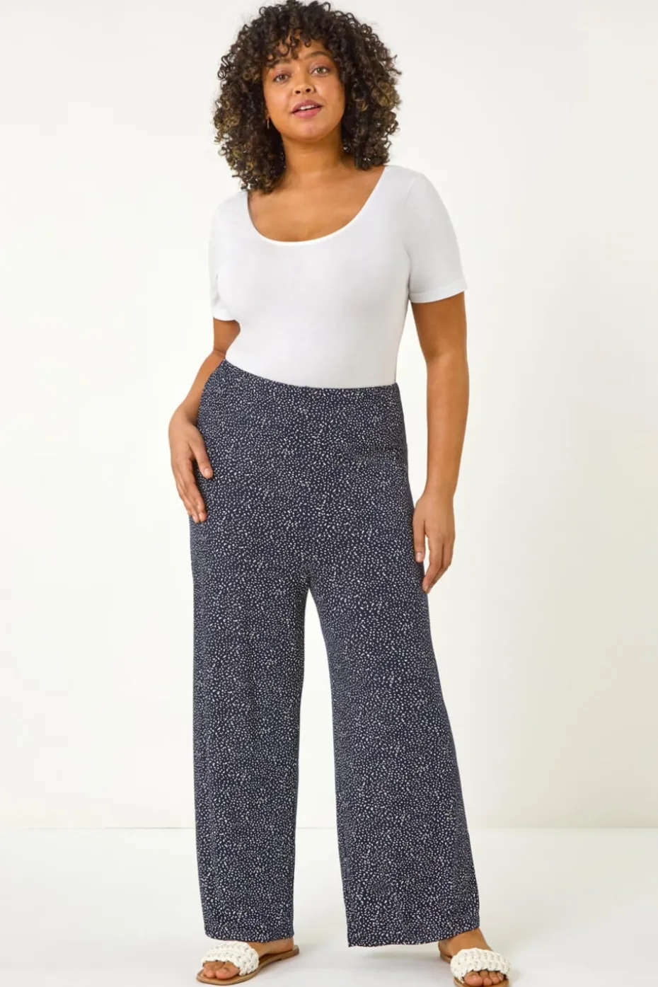 Roman Navy Curve Abstract Spot Print Palazzo Trouser