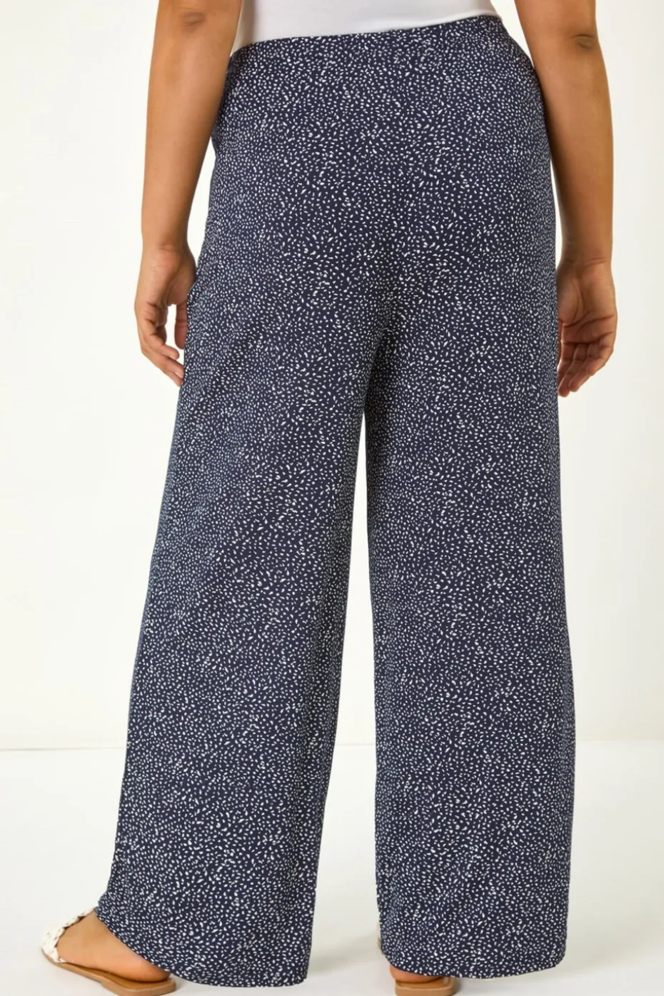 Roman Navy Curve Abstract Spot Print Palazzo Trouser