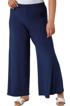 Roman Navy Curve Elastic Waist  Wide Leg Trousers