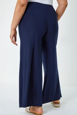 Roman Navy Curve Elastic Waist Wide Leg Trousers