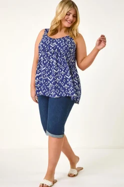 Roman Navy Curve Ikat Print Woven Vest Top