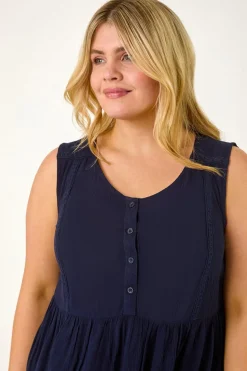 Roman Navy Curve Lace Detail Vest Top