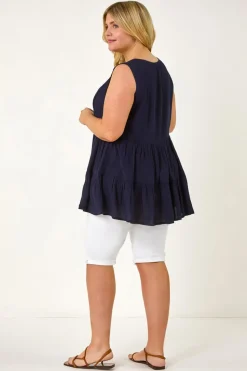 Roman Navy Curve Lace Detail Vest Top