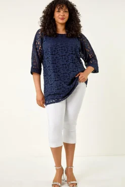 Roman Navy Curve Lace Front Stretch Top
