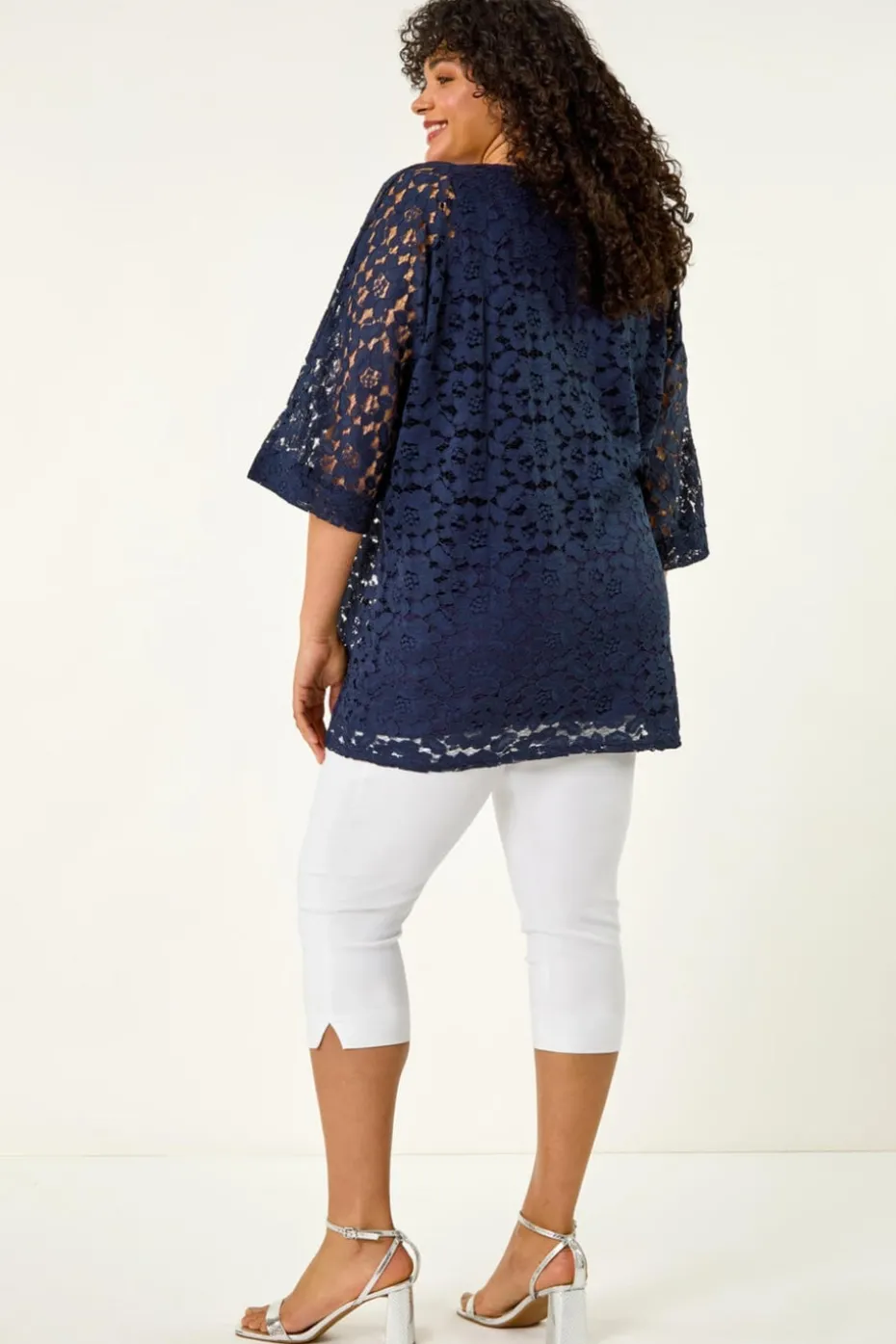Roman Navy Curve Lace Front Stretch Top