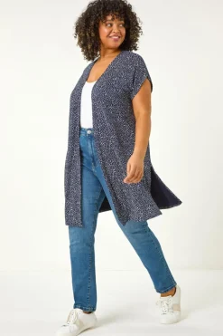 Roman Navy Curve Mono Print Stretch Cardigan