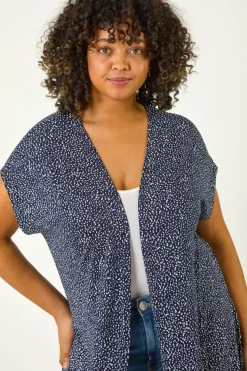Roman Navy Curve Mono Print Stretch Cardigan