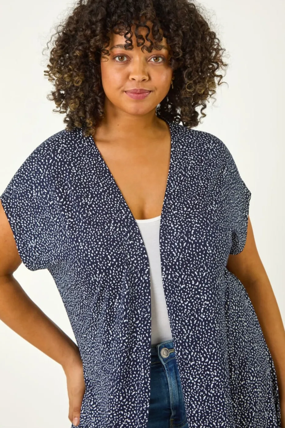 Roman Navy Curve Mono Print Stretch Cardigan