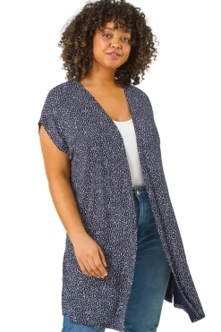 Roman Navy Curve Mono Print Stretch Cardigan