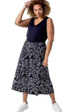 Roman Navy Curve Plain V-Neck Vest Top