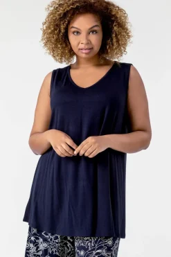 Roman Navy Curve Plain V-Neck Vest Top