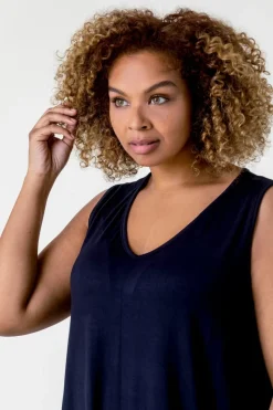 Roman Navy Curve Plain V-Neck Vest Top