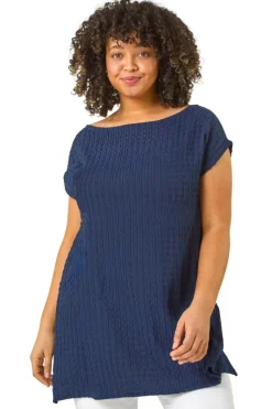 Roman Navy Curve Textured Short Sleeve T-Shirt