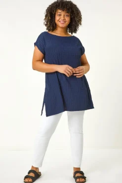 Roman Navy Curve Textured Short Sleeve T-Shirt