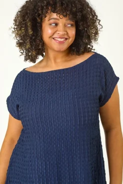 Roman Navy Curve Textured Short Sleeve T-Shirt
