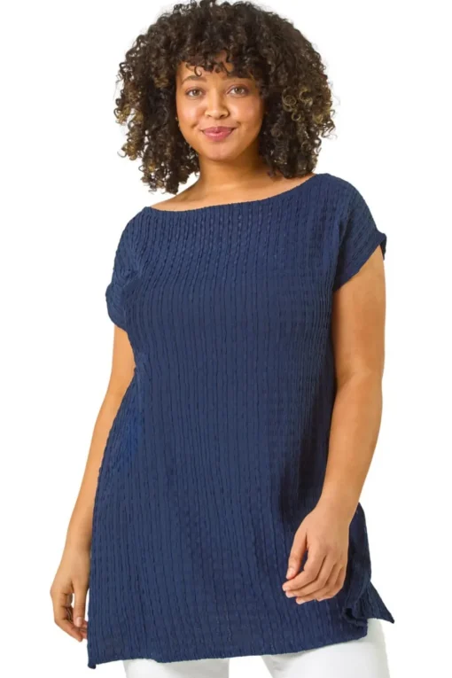 Roman Navy Curve Textured Short Sleeve T-Shirt